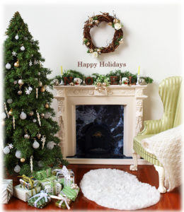 Photo of a living room decorated for Christmas to illustrate points about holiday home repairs.