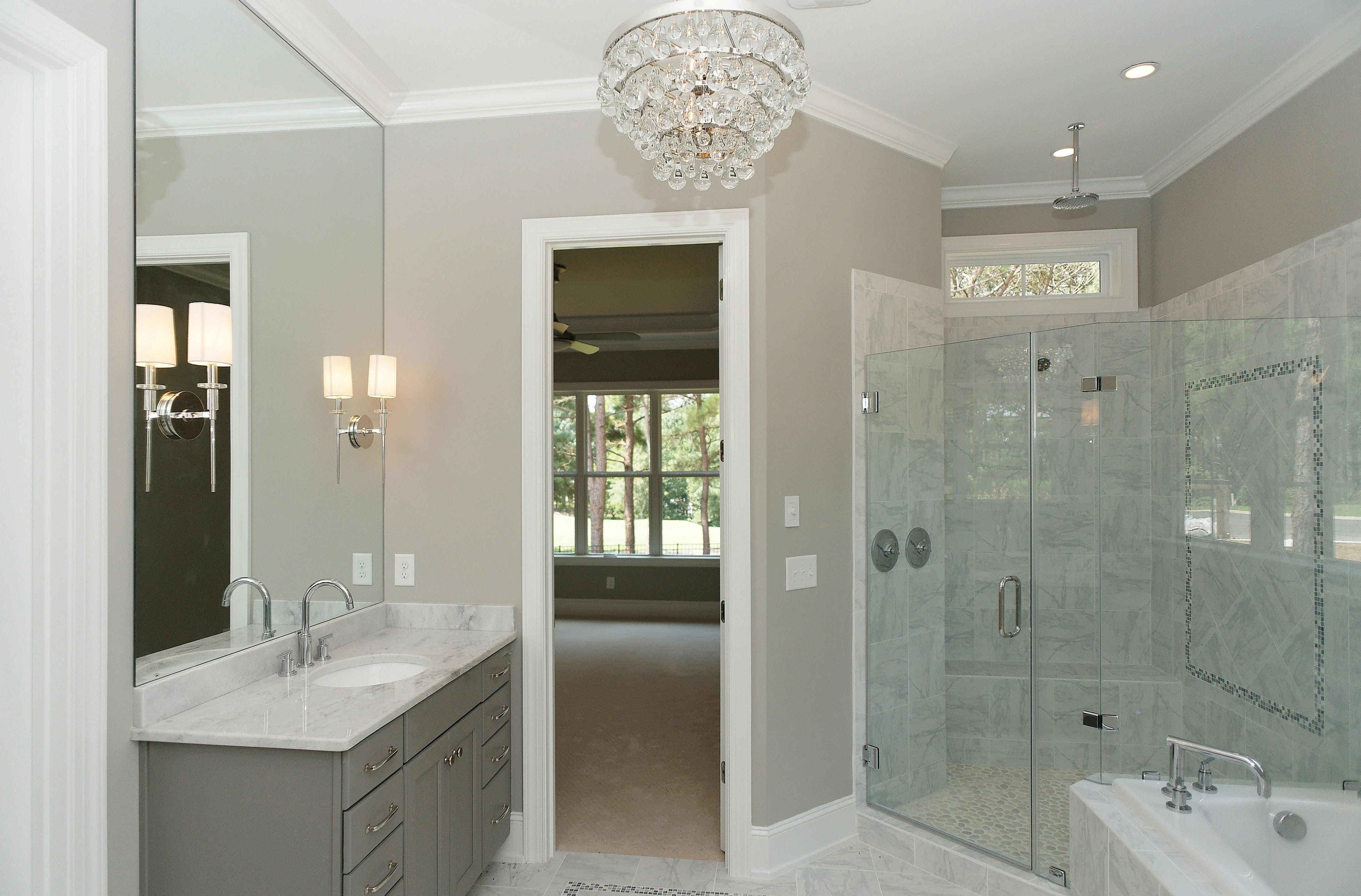 Photo of a gray bathroom for an article about farmhouse gray.
