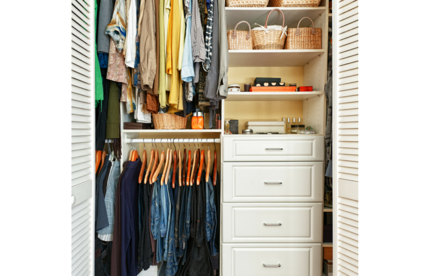 Photo of a clean and organized closet for a post about clearing clutter from the home.