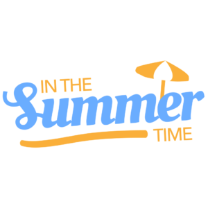 Graphic of in the summer time with a beach umbrella for an article about spring/summer events in Shorewood.