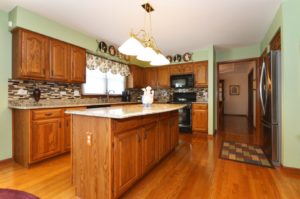 Large gourmet eat in kitchen in a custom built home in Plainfield.
