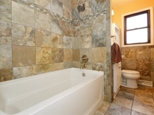 Updated bathroom of a ranch home in Channahon. This home and many others are part of a list of open houses weekend of July 28th and 29th.
