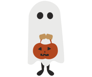 Graphic of a friendly ghost for an article listing upcoming Plainfield fall activities.