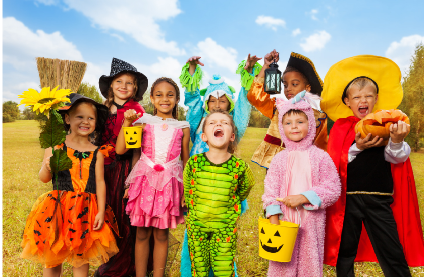 Photo of kids dressed up in Halloween costumes for an article listing Plainfield fall activities.