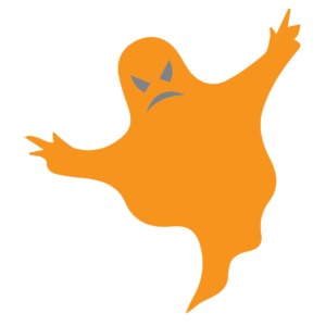 Graphic of an orange ghost for an article about local haunted houses.