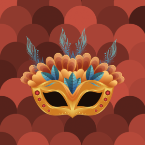 Graphic of a masquerade mask for an article about New Years Eve 2018 events.