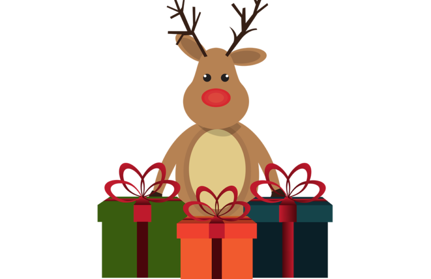 Graphic of a reindeer and presents for an article about upcoming weekend events.