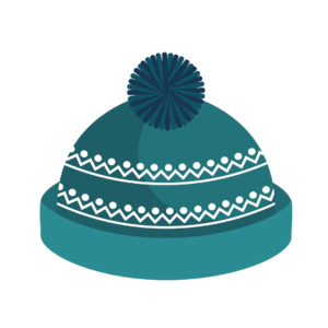 Graphic of a winter hat for an article about upcoming weekend events including a winter coat drive.
