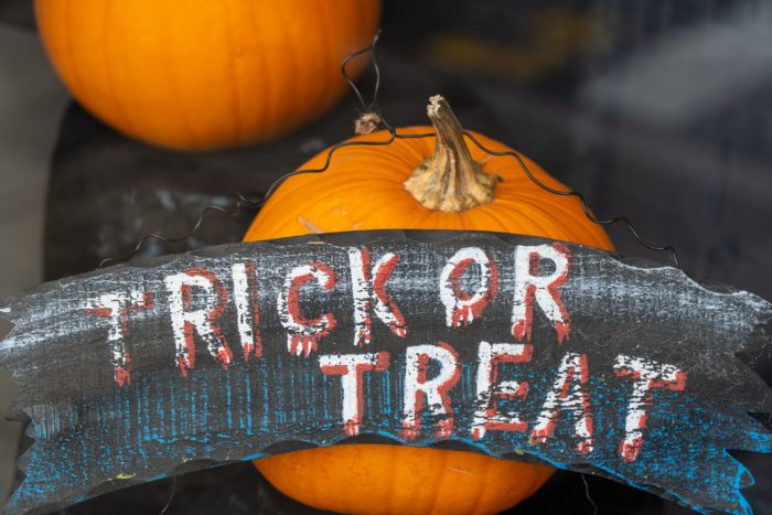 Trick or Treat Safety Tips come after this sign!